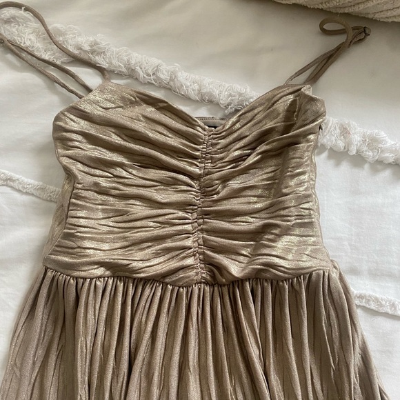 AQUA Metallic Rutched Tier Dress Champagne - Picture 7 of 15